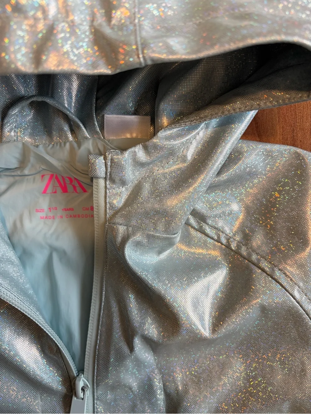 Zara 1 1/2Y Blue Sparkly Raincoat